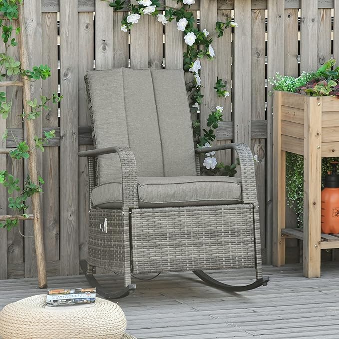 Outsunny Wicker Outdoor Rocking Chair, Patio Recliner