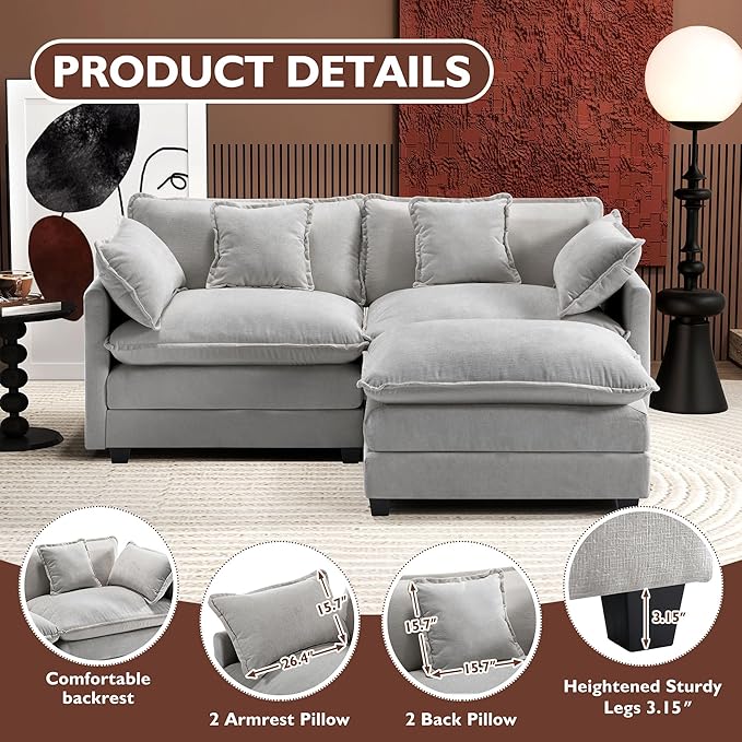 Ihanherry 77" L Shaped Modern Sofa Modular Sectional Cloud Couch
