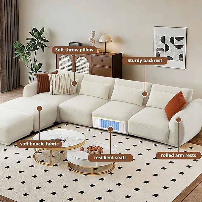 U Shaped Cloud Sectional, Convertible L Shaped Couch