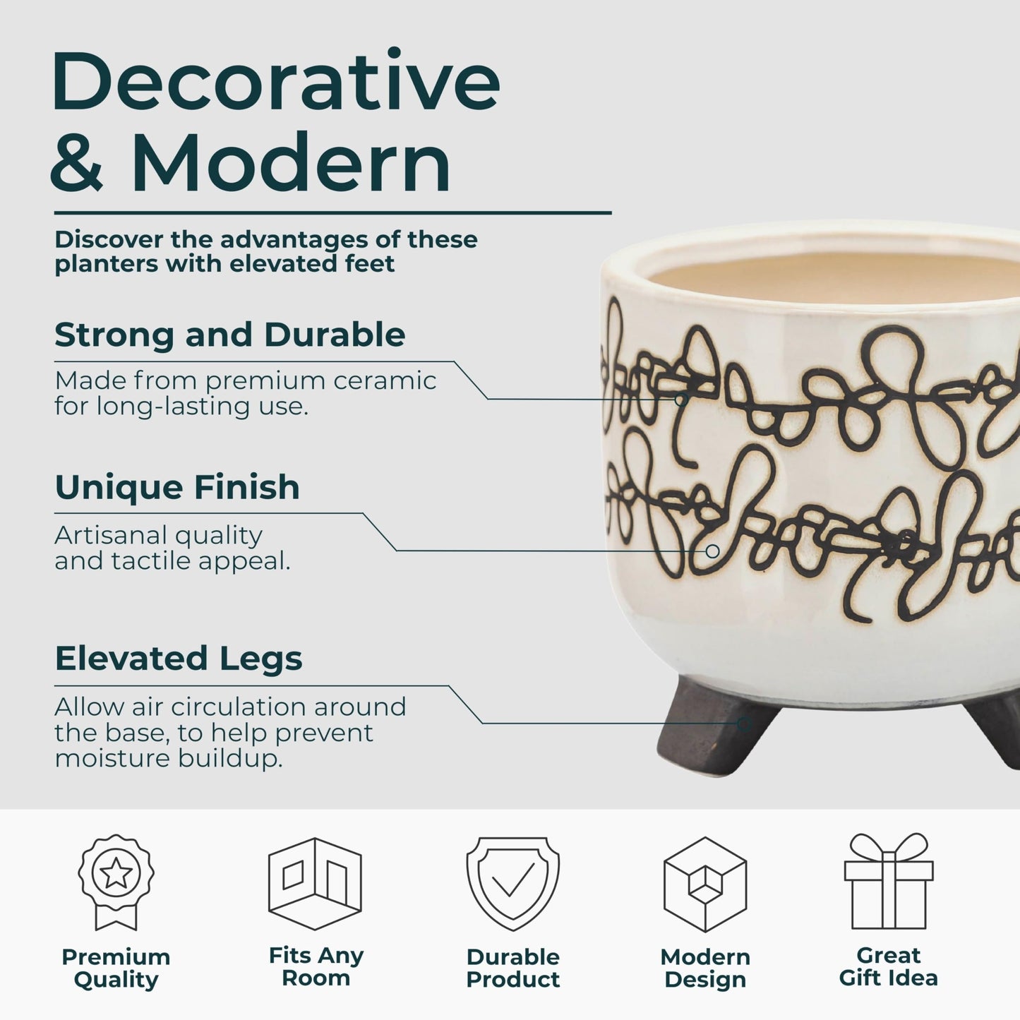 Ceramic Planter Pots Planters Outdoor Decor – Versatile Planter Use for Greenery and Styling, Living Room, Entry, or Patio Placement, Modern Sculptural Design Home Decor Accent – 2" 8" 6", Ivory Tan