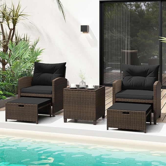 Tangkula 5 Pieces Patio Conversation Set, PE Wicker Rattan Outdoor Furniture Set