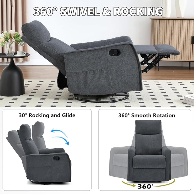 Trustyue Swivel Rocker Recliner Chair, 360° Swivel Recliner