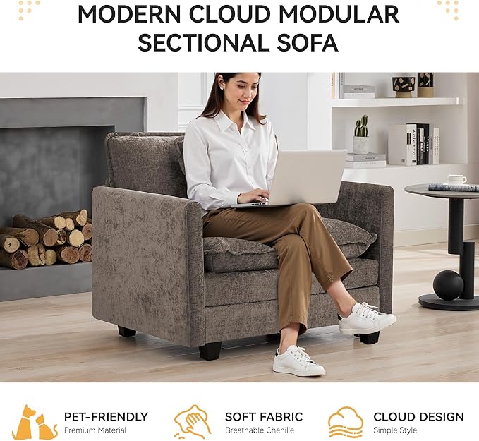 WUTUTUEE 41'' Modern Chenille Oversized Chair, Upholstered Accent Living Room
