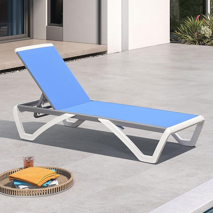 PURPLE LEAF Patio Chaise Lounge Chair Outside Aluminum Plastic Stackable