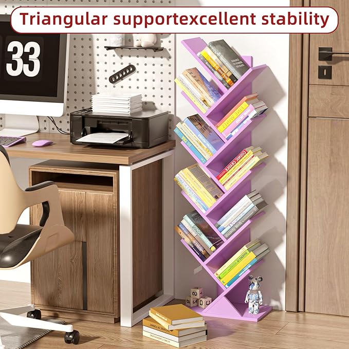 10 Tier Tree Book Shelf, Floor Standing Wood Bookshelf