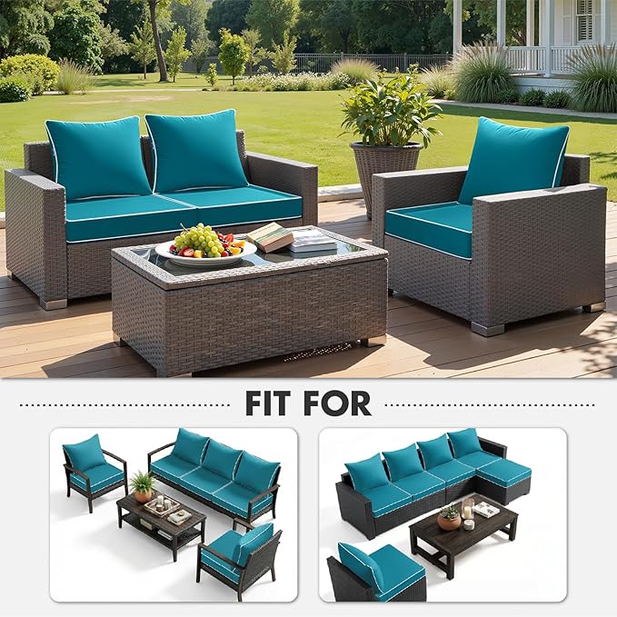 MIULEE Teal Outdoor Seat Cushion 24x24 Inch Waterproof & 3 Year Fade Resistant