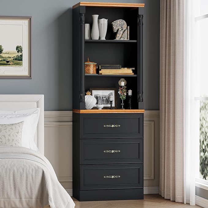 Bookshelf with Drawers, Floor Standing Display Storage Cabinet