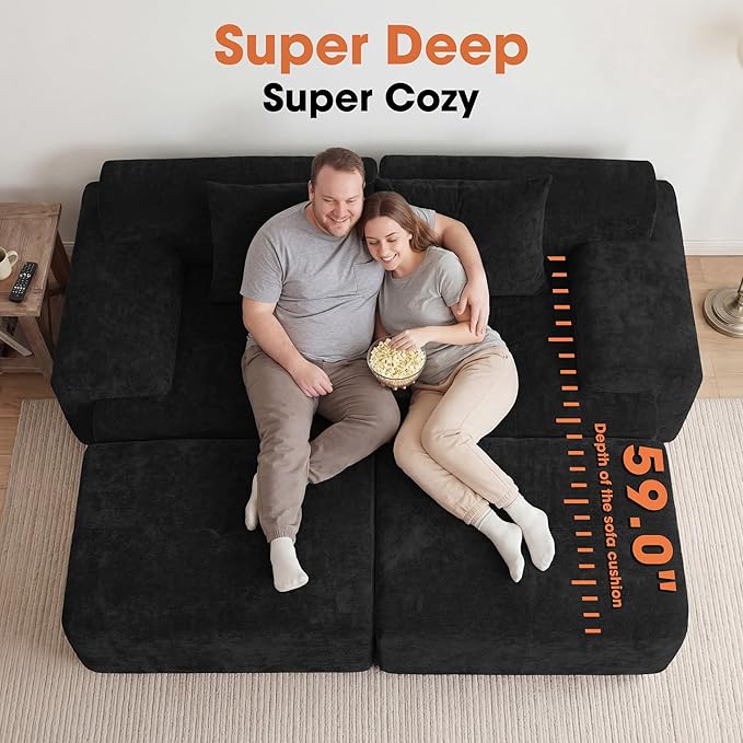 83.5" Boneless Loveseat with 2 Ottoman, Cloud Comfy Sofa Bed, Modular Sofa