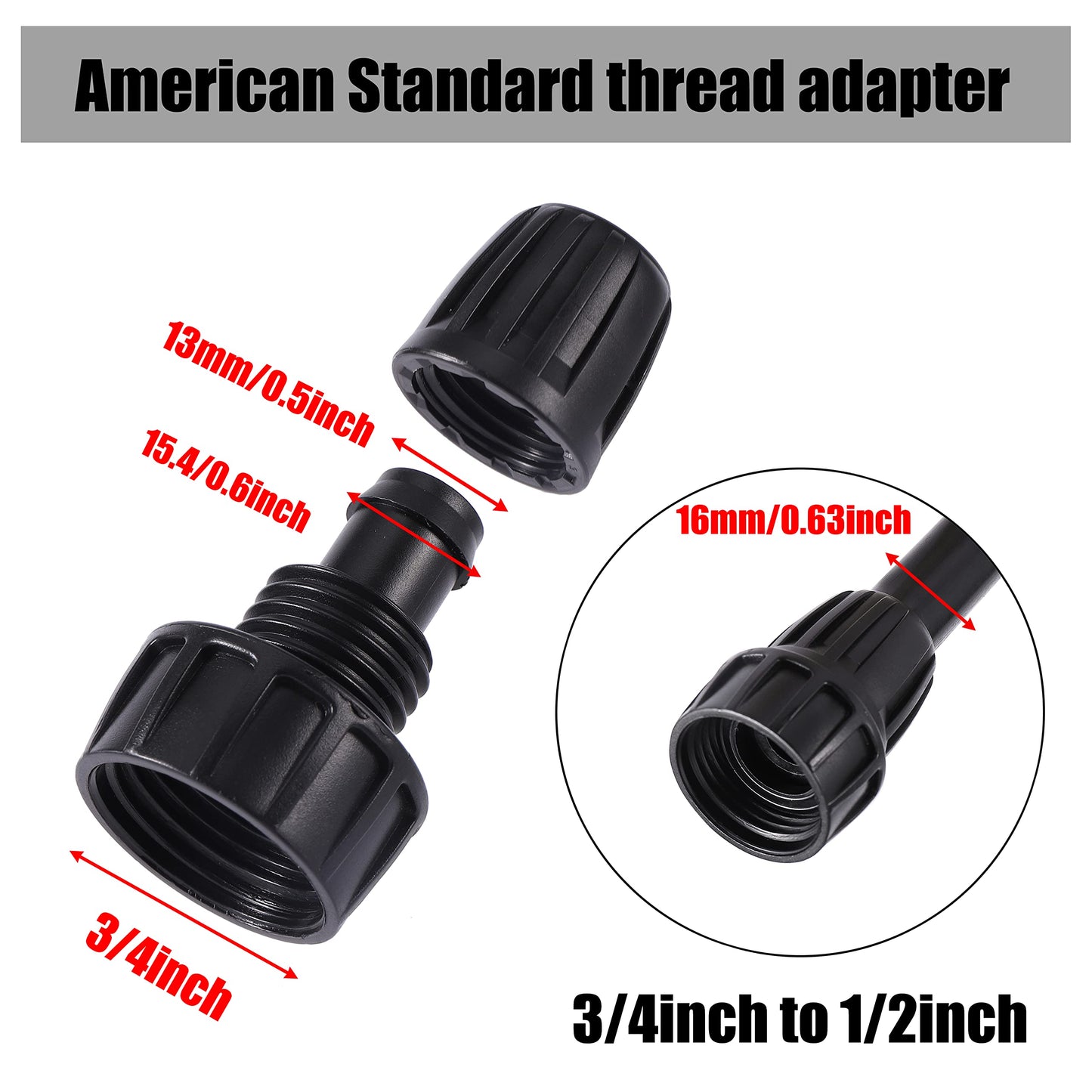 16 Pcs 1/2 inch Tubing Irrigation Fittings Kit, For (1/2" ID x0.6-0.63" OD) 16mm Drip Tubing Barbed Locked Nuts Connectors 2 Ends,2 Elbows,2 Switch Valves,2 US Standard Adapters,4 Tees 4 Couplings