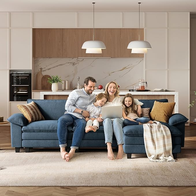 LINSY HOME 157" Modular U-Shaped Sectional Sofa, 4-Seat Corduroy Modern Cloud
