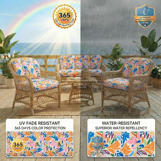 1 MIDDLE ONE Wicker Chair Cushions 3 Pieces Set