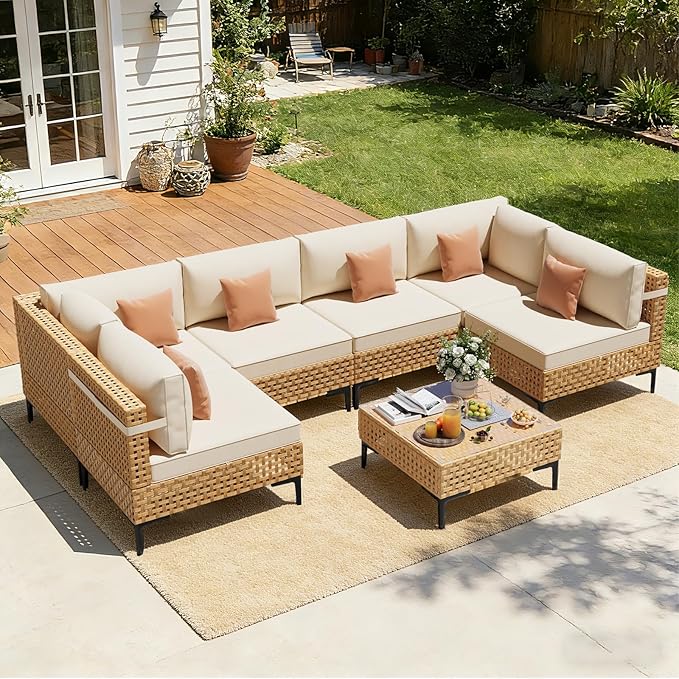 ABCASA Patio Furniture Set, Boho Patio Conversation Set Sectional Sofa