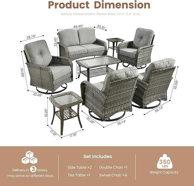 Weaxty 8 Pieces Outdoor Patio Furniture Sets