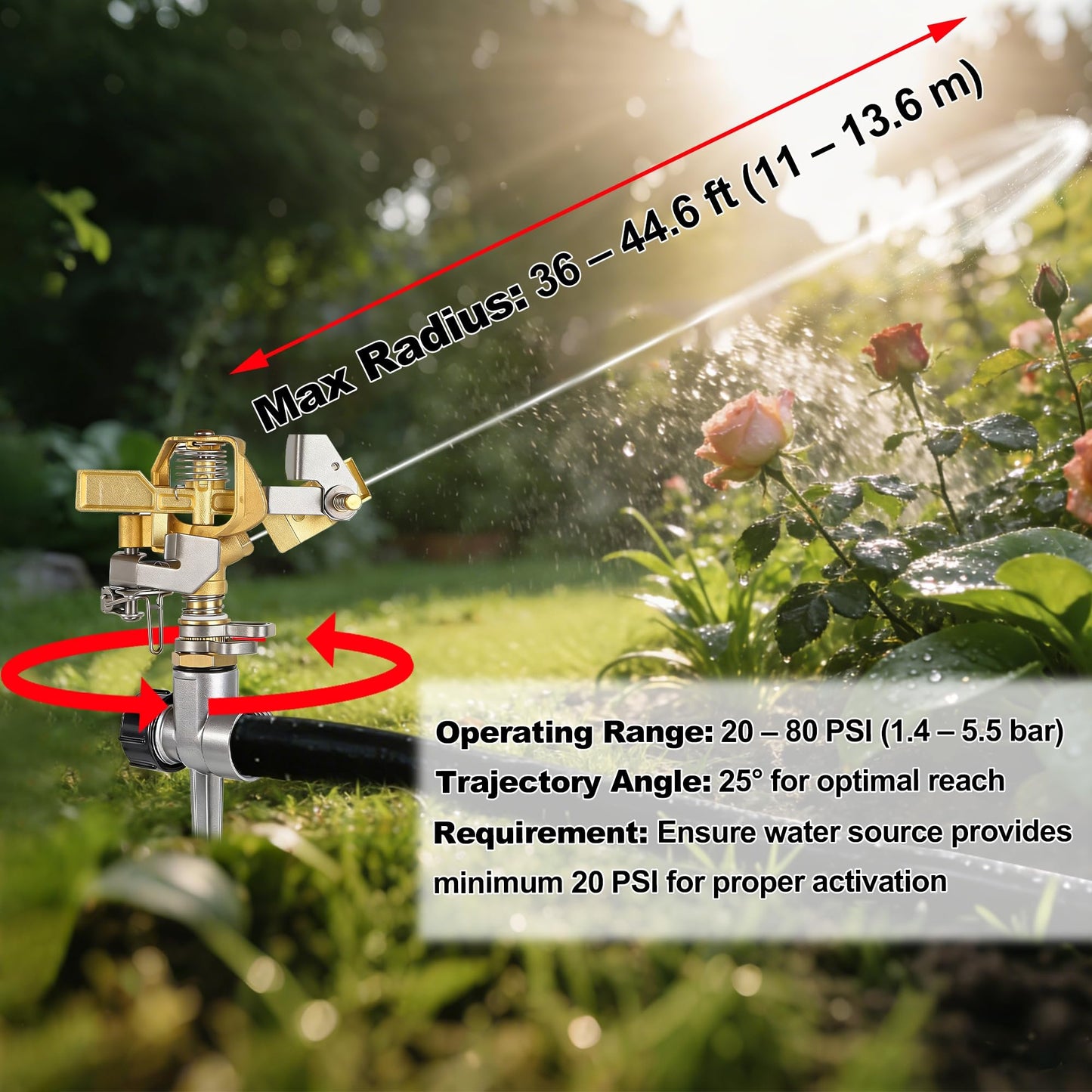 Triumpeek 2 Packs Impact Sprinkler on Spike Base, Heavy Duty Brass Water Sprinkler Head with Aluminum Alloy Stand, Adjustable 360 Degree Large Area Irrigation Sprinkler for Yard Lawn Patio Garden