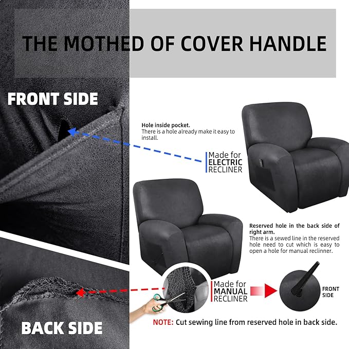 ANARACHON Leather Look Recliner Chair Covers Stay in Place 4-Piece Recliner