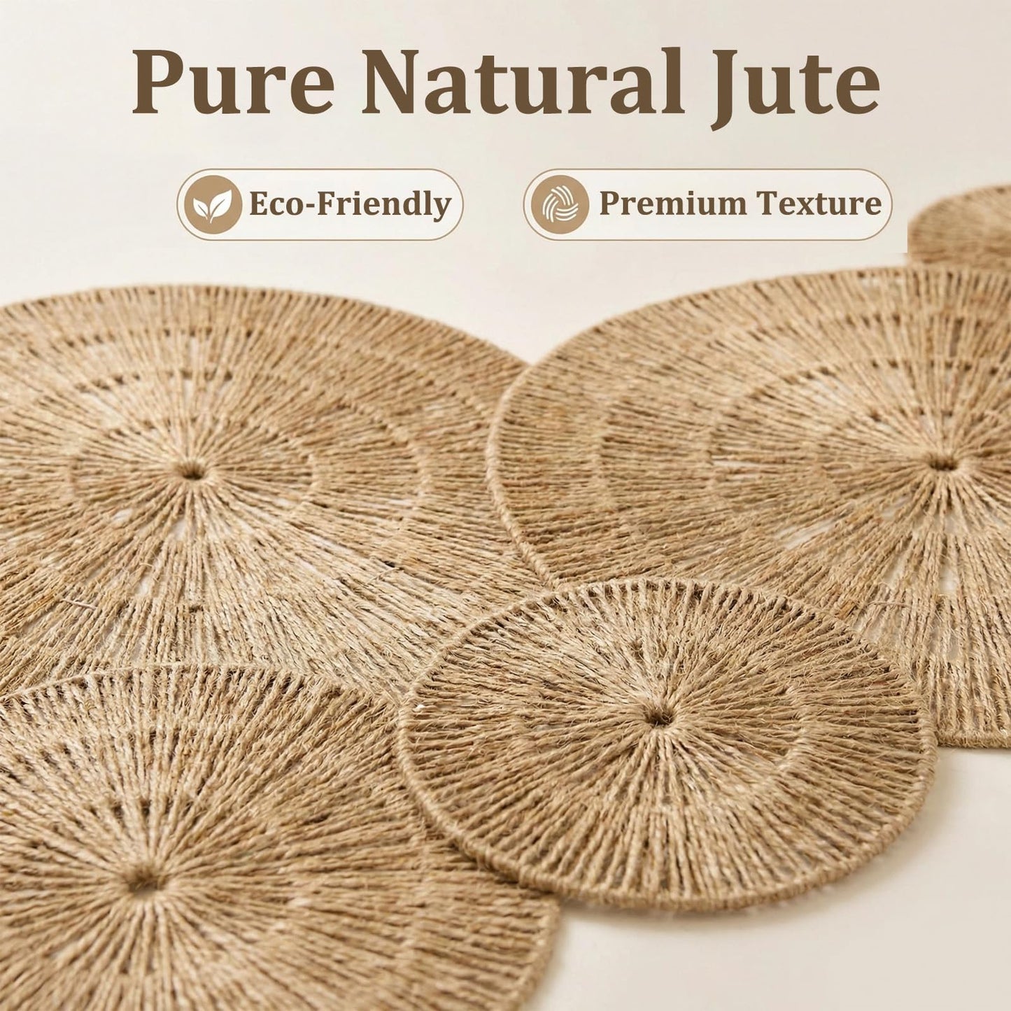 Acidea Jute Wall Decor Baskets, Set of 6 Extra Large Woven Rattan Wall Plates, Boho Decorative Wicker Hanging Baskets for Wall Arts, 22", 21", 15", 13", 11", 10", for Bedroom, Living Room, Entryway