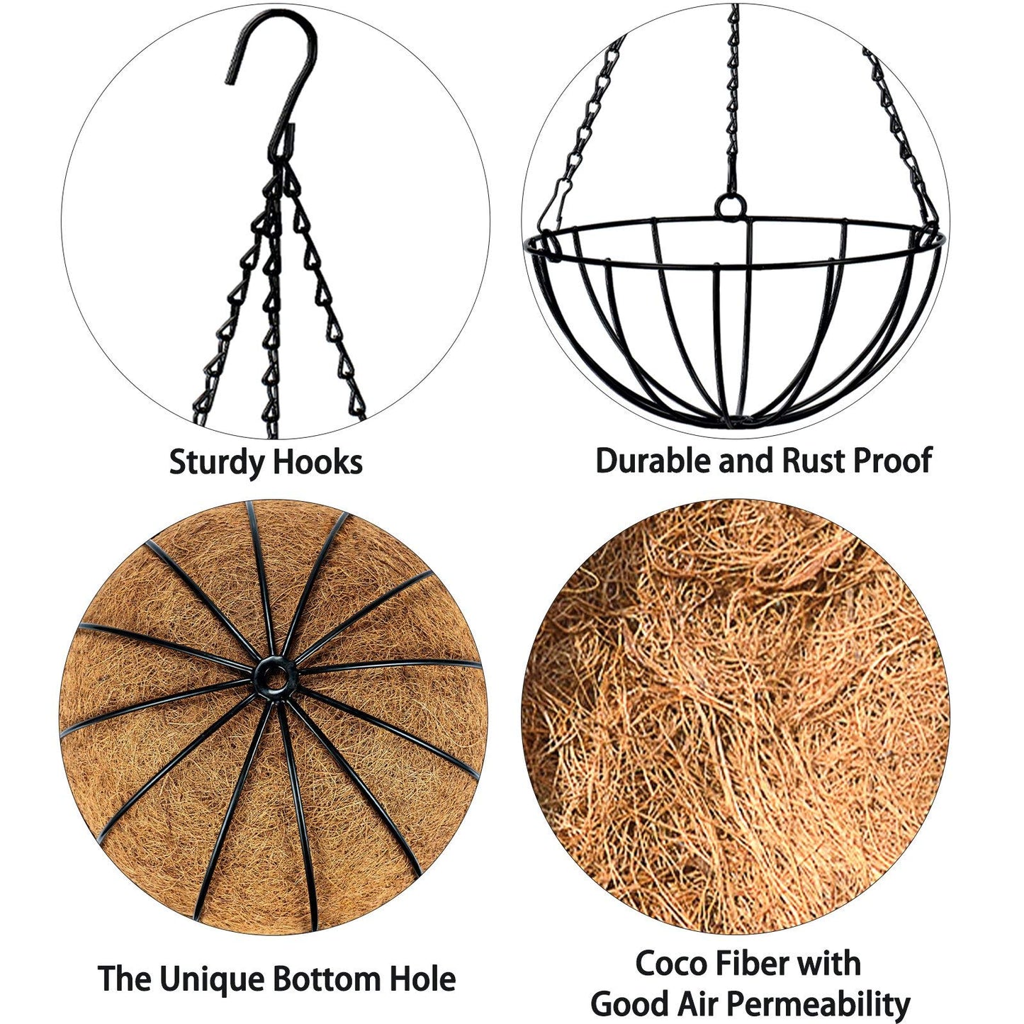 Kingbuy 8" Metal Hanging Plant Baskets with Coconut Liner (2 Pack) - Farmhouse Wire Planters Flower Pots for Plants Ferns Indoor Outdoor Balcony Patio Garden Decoration
