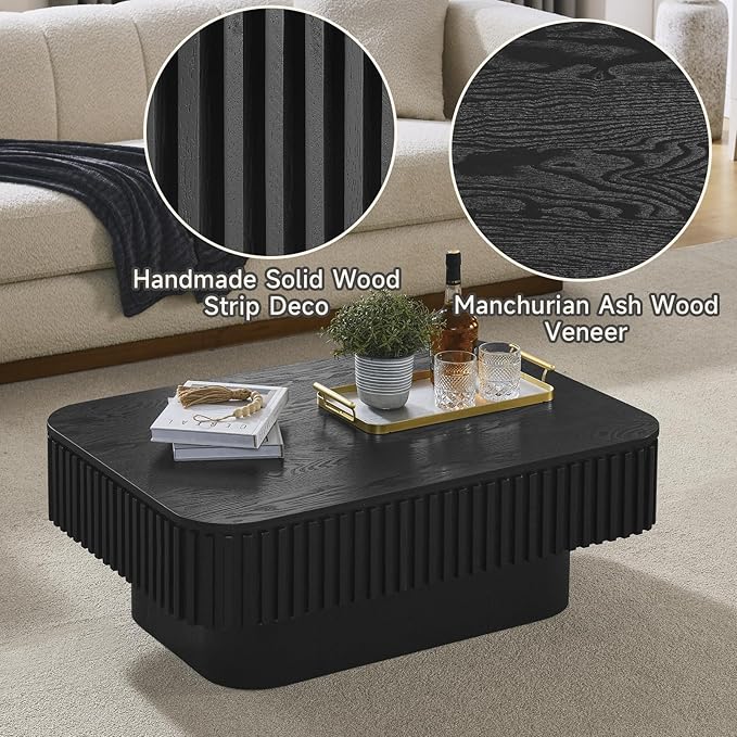 Lift Top Coffee Table for Living Room, Rectangle Handmade Solid Wood Strips