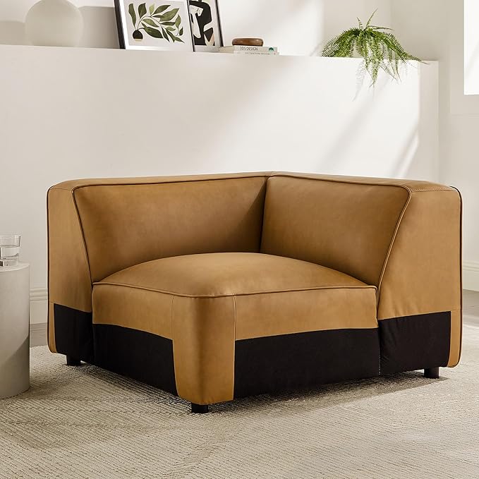 Modway Auren Vegan Leather Corner Modular Chair in Camel