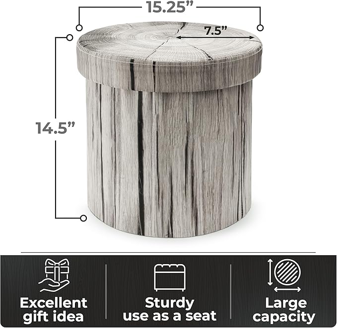 Sorbus Tree Stump Stool, Storage Ottoman 15 Inch Fake Tree Stumps Log Stool