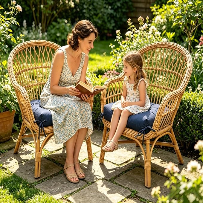Set of 2 Outdoor Indoor Rocking Chair Cushion Square Wicker Seat Cushion