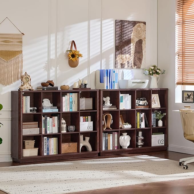 Joaxswe 12 Cube Storage Organizer, Wood Floor Standing 3-Tier Cubby Bookcase