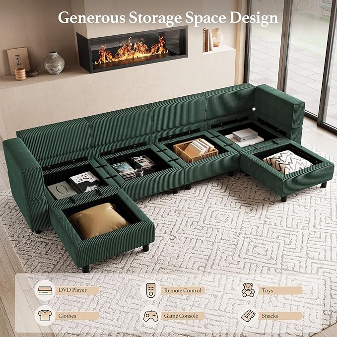 Belffin Modular Sectional Sofa U Shaped Sectional Sofa Couch 6 Seater Corduroy
