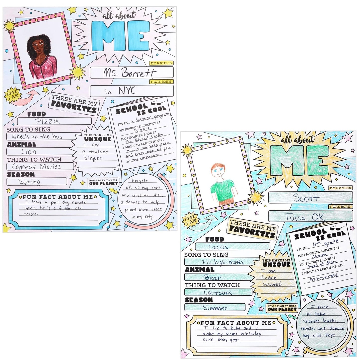 Infinite Curiosity All About Me Posters Elementary Classroom 30-Pack - 17 x 22 In Multicolor - Teacher Supplies & Student Introductions - Star of the Week Display - Classroom Decor Essentials