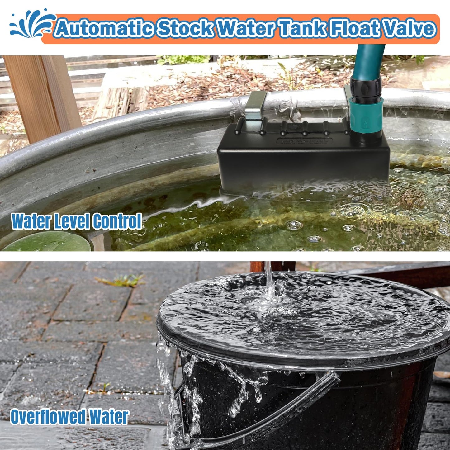 Water Trough Float Valve for Stock Tank,Water Tank Float Valve Level Control for Pond Farm Livestock Cattle Goat Horse Swimming Pool, Autofill Livestock Waterer with Hose Connector