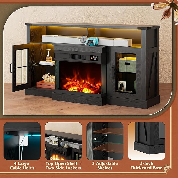 WLIVE 3-Sided Glass Electric Fireplace TV Stand