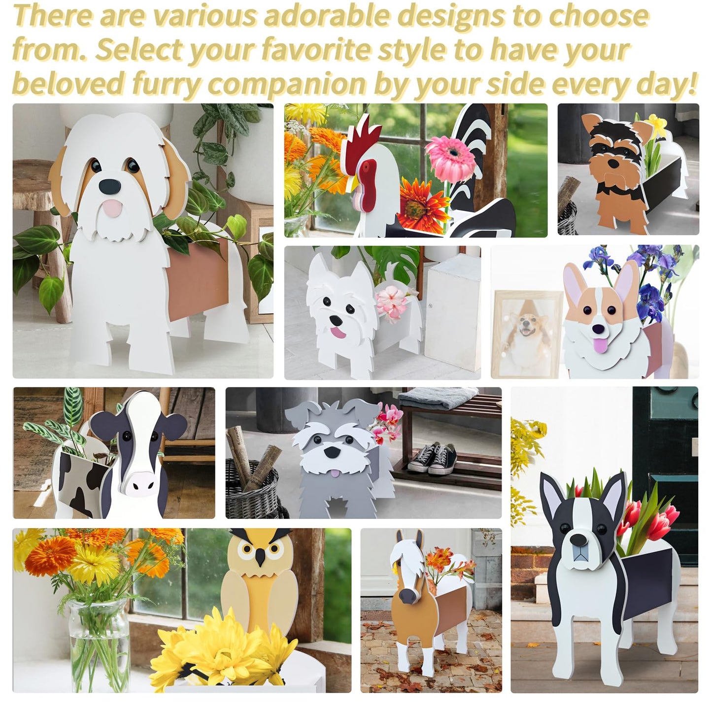 Lnakio Yorkshire Dog Planter, Cute Animal Shape Flower Planters, Plant Pots for Indoor/Outdoor Garden Decor, Unique Gifts/Souvenirs for Pet Lovers