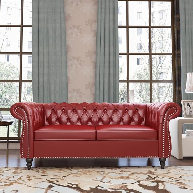 Mid-Century 2 Seater Sofa, Faux Leather Loveseat