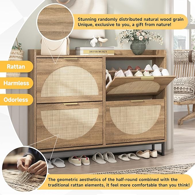 Maupvit Large Rattan Shoe Storage Cabinet