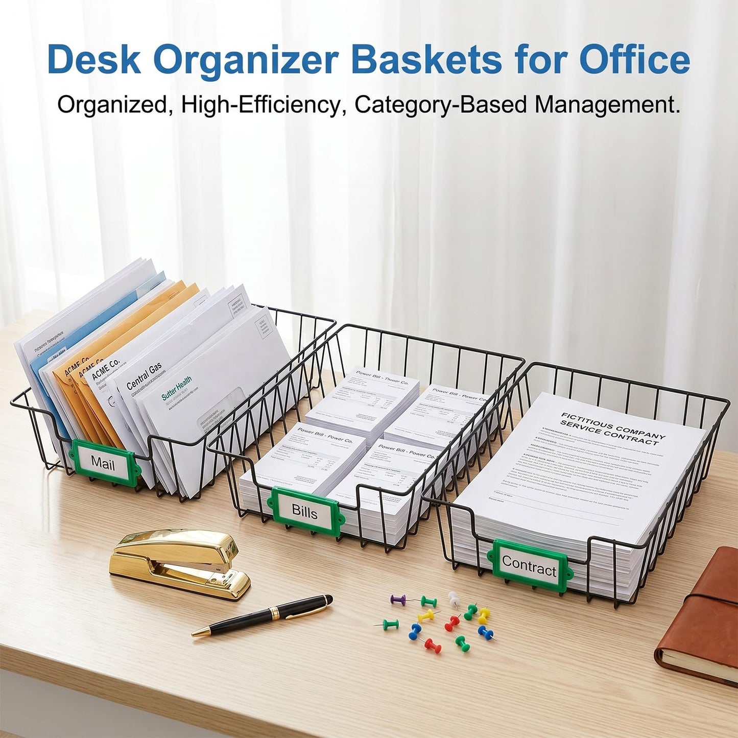 12 Pack Desk Drawer Organizer Letter Tray – Stackable Metal Mesh Wire Paper Trays | A4 Paper Document Desk Basket with Smooth Edges | Rust Proof Storage Tray for Home Office School Desk