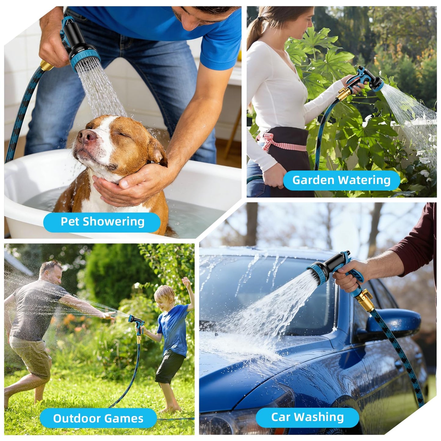 Garden Hose, Non-Expandable Water Hose 125 ft, Flexible, Kink & Leak Proof Water Pipe with 10-Function Spray Nozzle, Lightweight Outdoor Hose for Yard, Lawn, Car Wash, RV and Home Use