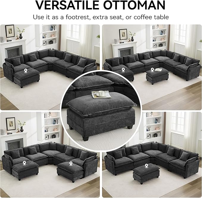 35‘’ Modern Chenille Cloud Sofa Ottoman, Rectangle Ottoman