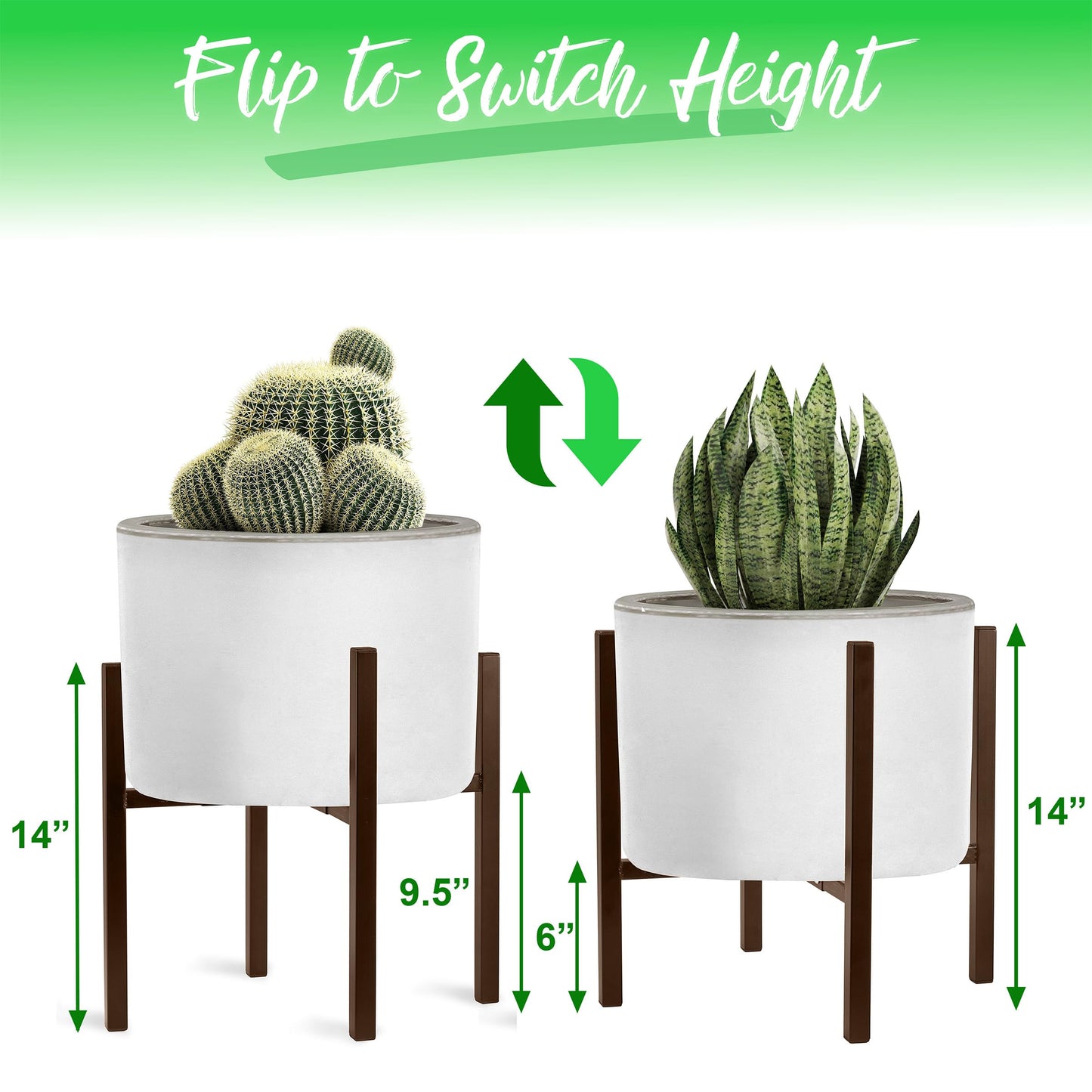 Sorbus Adjustable Metal Plant Stand – Mid Century Style Flower Pot Holder, 10 to 16 Inches Planter Stand for Modern Home Décor, Houseplants – Plant & Pot NOT INCLUDED (Brown, 1 Pack)