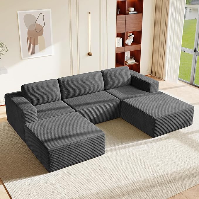 Vesgantti 119" Oversized U-Shaped Modular Sectional Sofa, Corduroy Cloud Couch