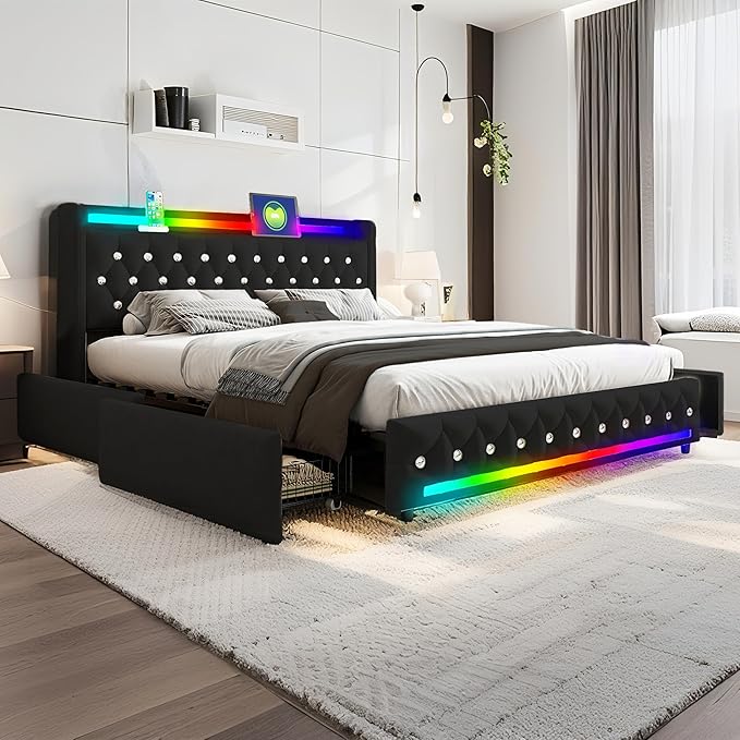 Music Player Full Bed with Bluetooth Speakers, USB&Type C Charging Ports