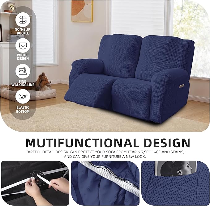 Genina Recliner Loveseat Covers, Stretch Reclining Sofa Covers, 2 Seater Couch