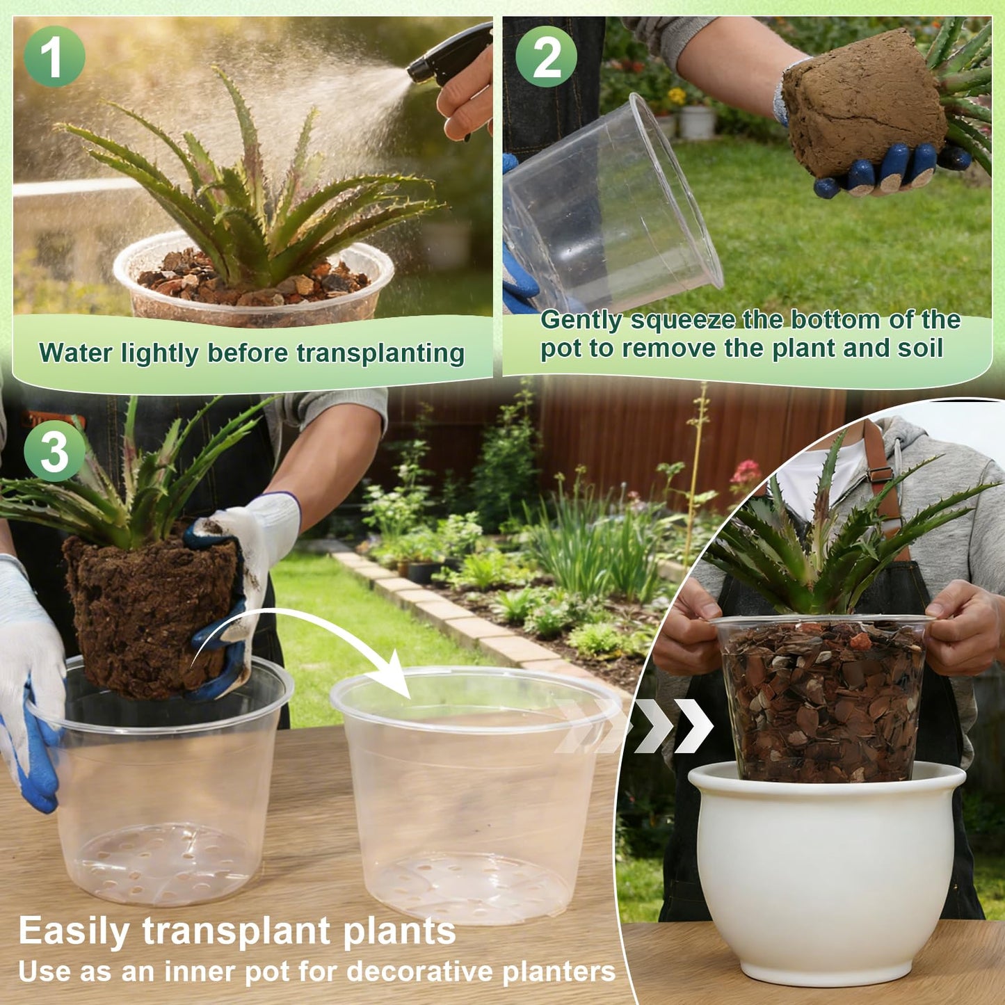 GUGEMEI 12/10/8 Inch Clear Nursery Pots with Drainage Holes, 12 Pack Flexible Large Plant Pots for Plants, Plastic Clear Pots for Seedling, Shrubs, Herbs, Flowers, Vegetables