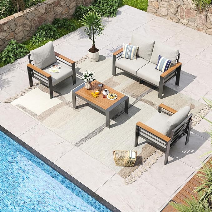 Aoxun Aluminum Patio Furniture Set 4 Seats, Oversized Outdoor Sectional