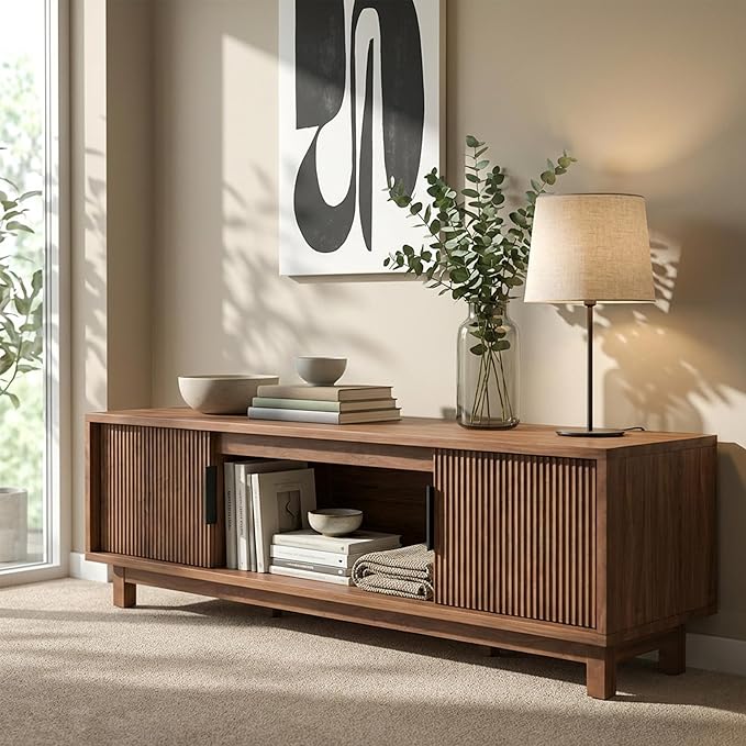 Alpen Fluted TV Stands for Living Room, Wood Television Media Cabinet for