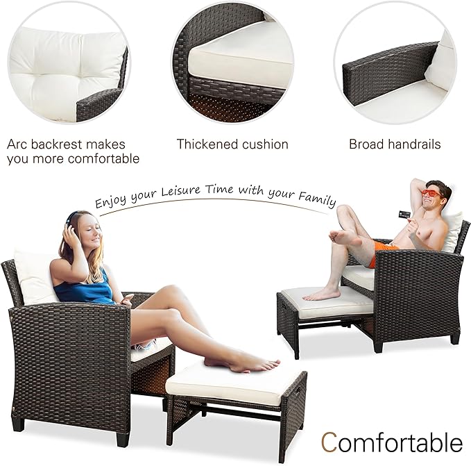 Vongrasig Patio Chair with Ottoman, 5 Pieces Patio Furniture Set Small Balcony