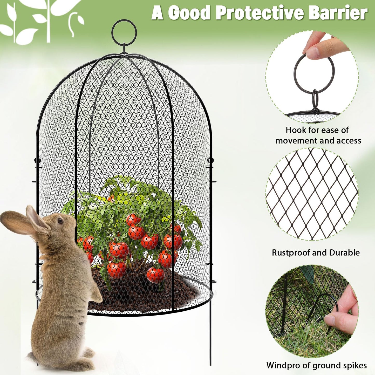 Novabright 6 Pack Garden Cloches for Plants 12" x 16" with Stakes & Zip Ties, Plant Covers from Animals Large Metal Mesh Chicken Wire Cloche Plant Protector Cage for Vegetable Garden Outdoor (Black)