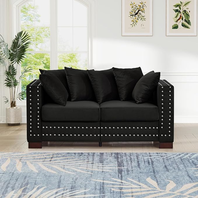 60.5"W Loveseat Sofa, Velvet Mid Century Modern Couch