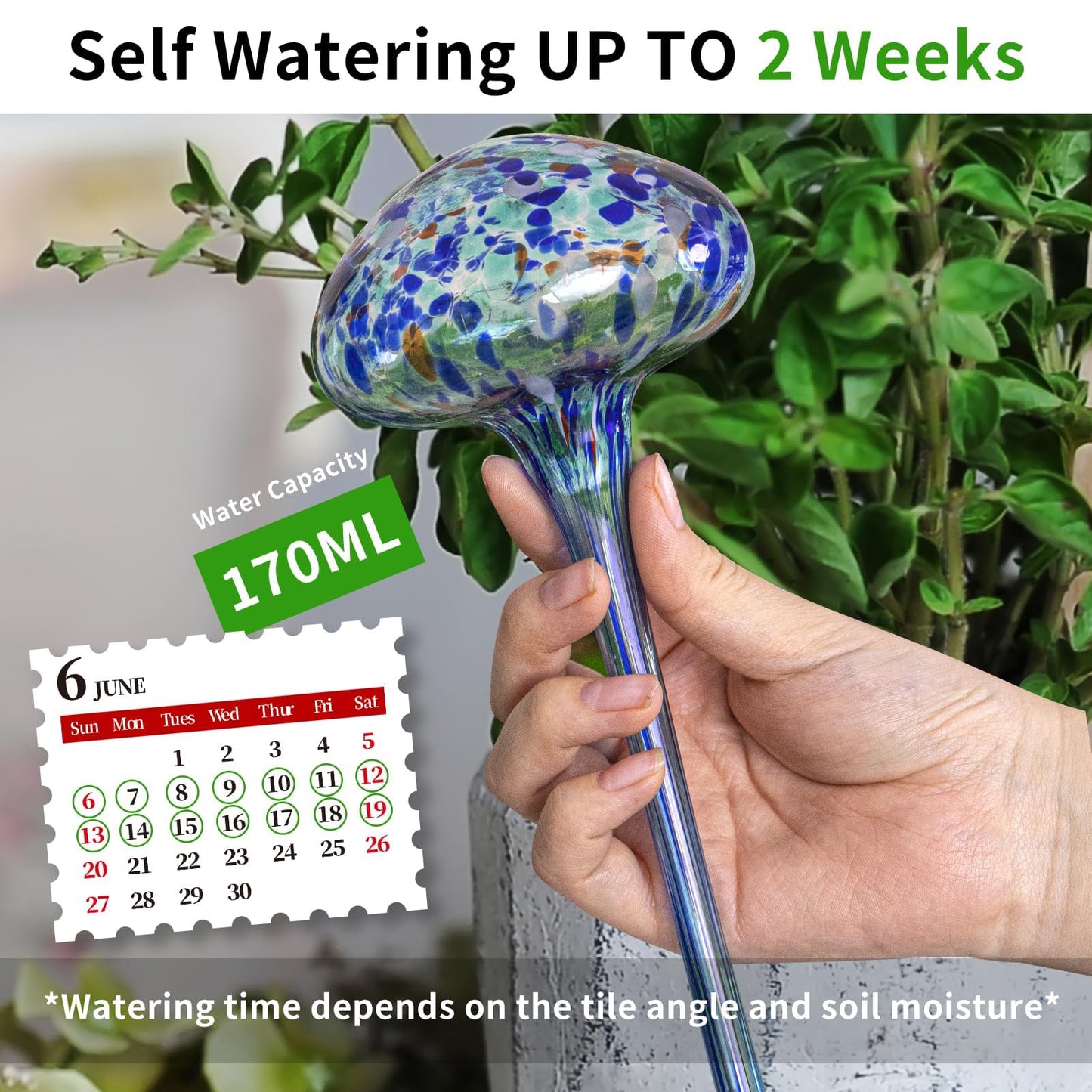 Plant Watering Globes 8"L x 3.5"D, 4Pcs Large Self Watering Planter Insert Glass Plant Watering Devices for Indoor Outdoor Plants, Mushroom Automatic Plant Waterer Watering Spikes Bulbs+Funnel &Shovel