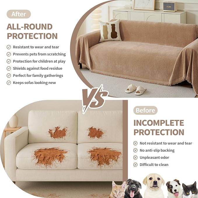 Couch Cover for Dogs, Boho Sofa Covers for 2 Cushion Couch, Chenille Sofa