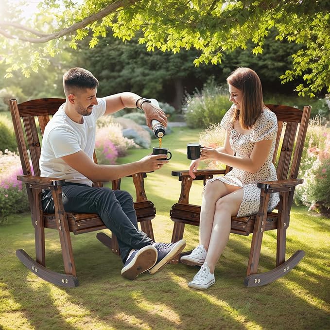 VINGLI Heavy Duty 600 LBS Outdoor Wooden Rocking Chair
