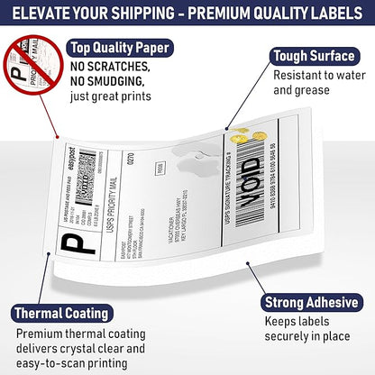 Dasher Products Thermal Shipping Labels Compatible with Dymo LabelWriter 4XL 1744907 4x6 Internet Postage Labels, Water Resistant, Strong Adhesive, Perforated, 220 per Roll (4 Pack)